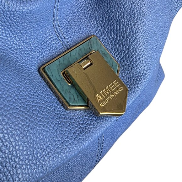 Aimee Kestenberg Genuine Leather Shoulder Bag, Blue, Gold, Handbag - Picture 3 of 12